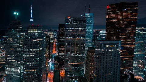Epic Sky High Toronto Skyscrapers at Night Stock Footage 89505987