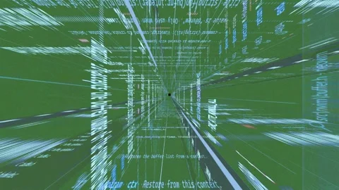 Epic speed coding lines in virtual hacking world, programming code in 3d Stock Footage 307417568