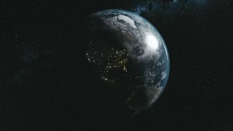 Epic spin planet earth galaxy night satellite view Stock Illustration