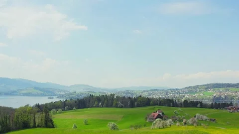 Epic Spring landscape. Flowering meadow and garden. Stock Footage 130855387