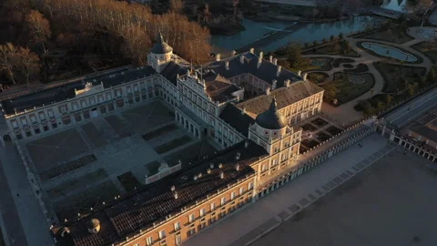 Epic Sunrise Drone view of the Royal Palace of Aranjuez, Spain 4K Stock Footage 288094732