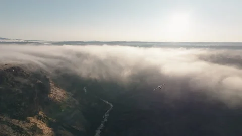 Epic Sunrise Small Plane Flyby Stock Footage 251619014