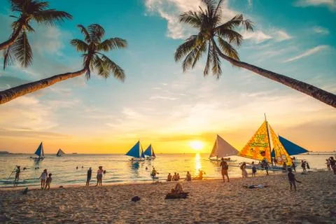 Epic sunset on Boracay, Philippines Stock Photos