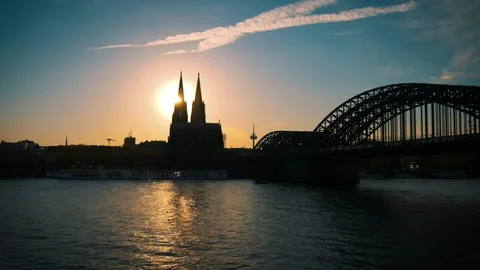 Epic Sunset Cologne Cathedral Stock Footage 106627163