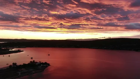 Epic Sunset, Golden Sea, Cloudy Sky in Sifne, Cesme - AERIAL Stock Footage 157759106