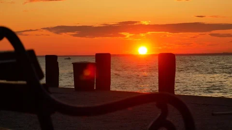 Epic sunset Golden Way on side way of lake Balaton / HU water &amp; ship 스톡 동영상 116097876