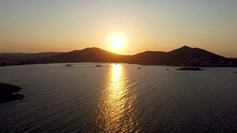 Epic sunset landscape of Monastery Beach in Paros, Greece. Stock Footage 231345947