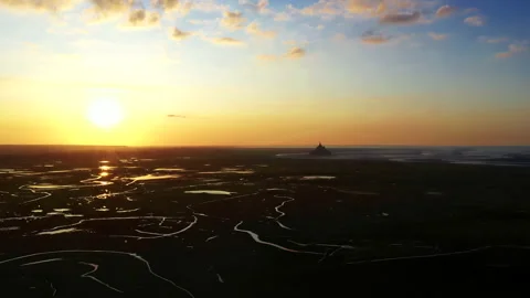 Epic Sunset at Le Mont-Saint-Michel, France Stock Footage 131557448