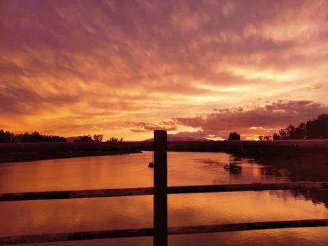 Epic Sunset Over Bridge At The Time Of Dusk Stock Photos