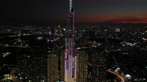 Epic sunset over Ho Chi Minh City, Vietnam aerial shot Vídeo Stock 154956522