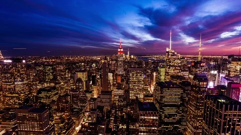 Epic sunset over Manhattan and the Empire State building day to night time lapse Stock Footage 119142570