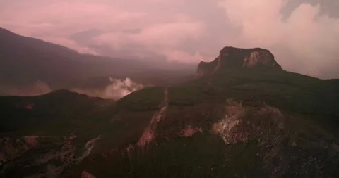 Epic Sunset Over Volcanic Mountain Range in Indonesia Stock Footage 329077596