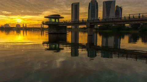 Epic Sunset At Putrajaya With Perfect Reflection Pan Up Stock Footage 42406419