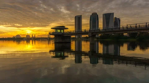 Epic Sunset At Putrajaya With Perfect Reflection  Stock Footage 42410831