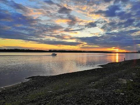 Epic sunset by the river 2 Stock Photos