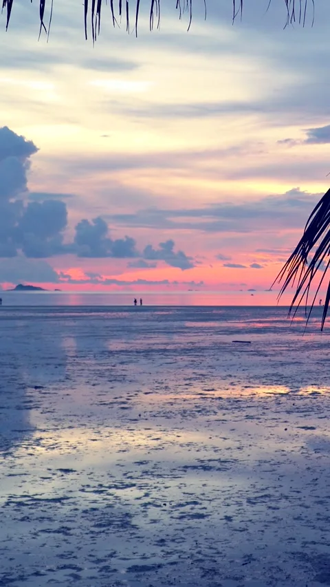 Epic sunset scene. The sun's rays illuminate the clouds and the sky is mirrored Stock Footage 256269191