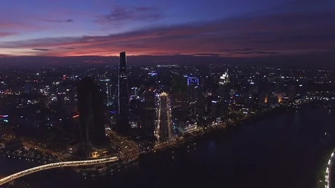 Epic sunset sky above Ho Chi Minh City downtown aerial shot Stockbeeldmateriaal 119015339