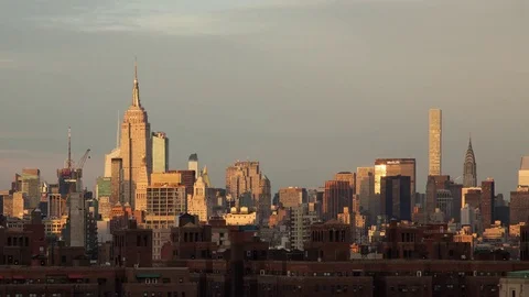 Epic Sunset Timelapse Manhattan New York City Day to Night Snow Falling 4K Stock-Footage 82802526