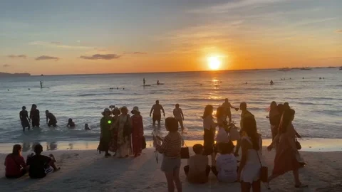 Epic Sunset On White Beach In Boracay, Philippines Stock Footage 159195639