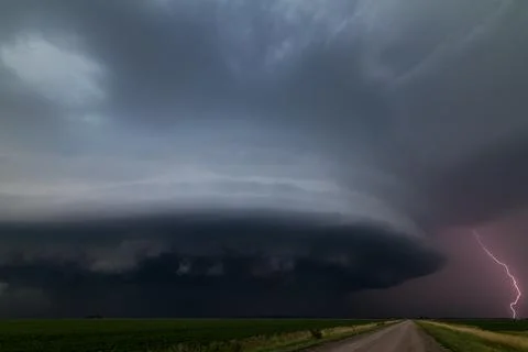 Epic Supercell Thunderstorm With Lightning Strike in Oklahoma - TIFF Stock Photos