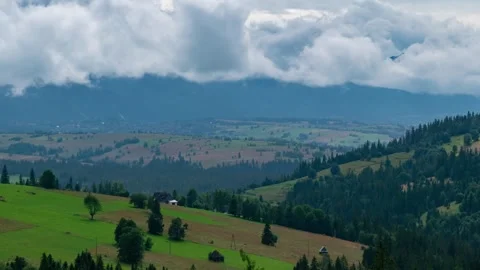 Epic Tatra Peaks and Green Valleys Rainfall Time-Lapse Stock Footage 308190036
