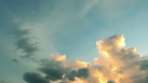 Epic thunder rain storm cloud on dramatic sunset cyan blue sky Stock Footage 156795337