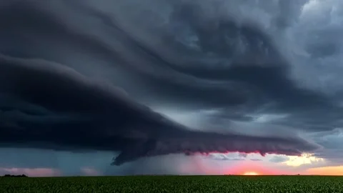 Epic thunderstorm moving clouds at night with lightning. Storm sky timelapse Stock Footage