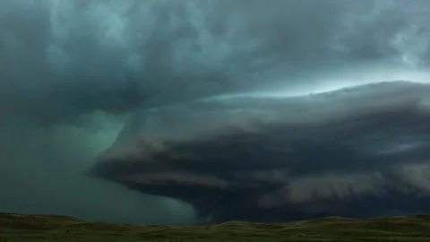Epic thunderstorm moving clouds at night with lightning. Storm sky timelapse Stock Footage