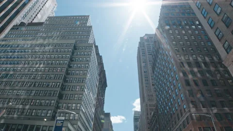Epic Tilt Up Low Angle NYC Shot, Traffic to Buildings Stock Footage 154143194