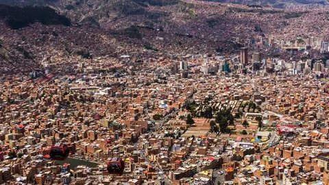 Epic time lapse with aerial view of the city of La Paz with his cable way Stock Footage 86635380