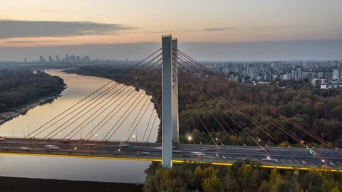 Epic time lapse of siekierkowski bridge, trasa siekierkowska Stock Footage 99061731