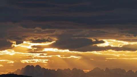 Epic Time Lapse Of Sunset, Midnight Sun Over Snowcapped Mountains  Stock Footage 93884732