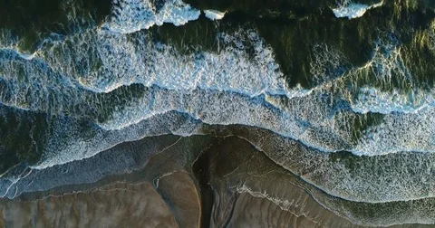 Epic Top Down Aerial of Waves Crashing with Birds in Massachusetts 4K Stock Footage