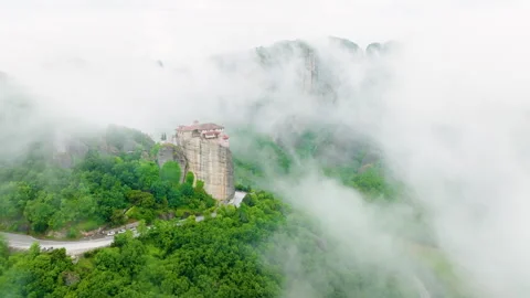 Epic view of Holy Monastery of Rousanos - Saint Barbara, Meteora. 動画素材 248460108