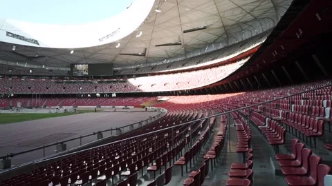 Epic view of the inside of the Beijing National Olympic Stadium (Birds Stock Footage 169023284