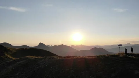 Epic View Of A Man Standing On Top Of The Mountain Close To The Tent Stock Footage 266397841