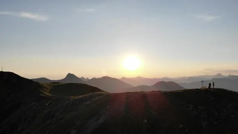 Epic View Of A Man Standing On Top Of The Mountain Close To The Tent Stock Footage 266397979