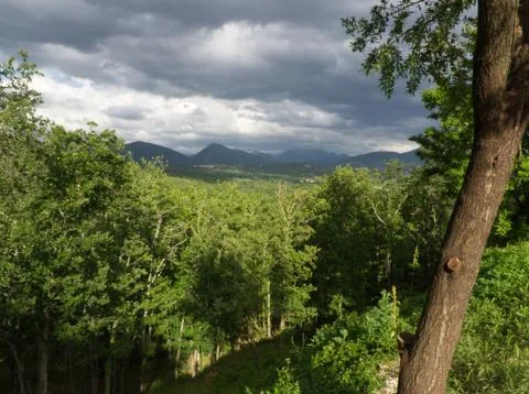 Epic view on plain and forest with light and shadow effects Stock Photos