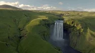 Epic View Of Skogafoss Waterfall In Green Iceland Landscape Stock Footage