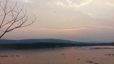 An epic view of a surreal and bizarre colorful sunset or sunrise over mount.. 스톡 동영상 313382148