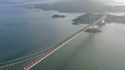 Epic view of Tsing Ma Bridge, west of Hong Kong Stock-Footage 133761326