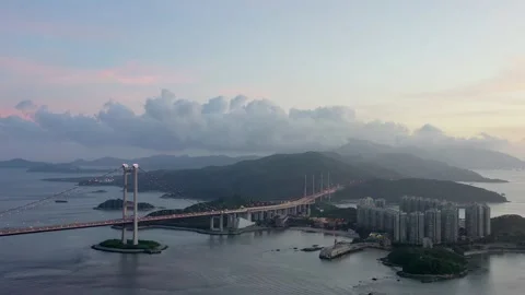 Epic view of Tsing Ma Bridge, west of Hong Kong Stock-Footage 133761540