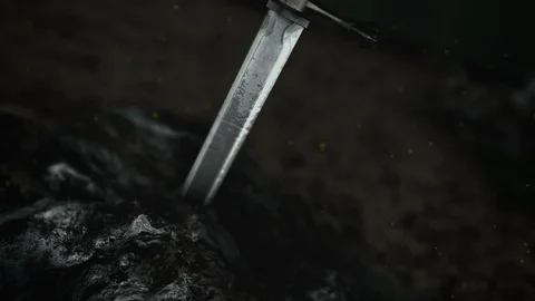 An Epic Warrior Sword Inside a Rock Stock Footage 112740984