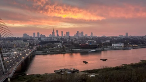 Epic warsaw sunset hyperlapse 스톡 동영상 98953059