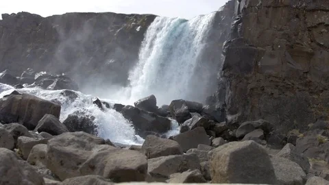 Epic Waterfall in Slow Motion at the Continental Divide in Iceland Video stock 89218780