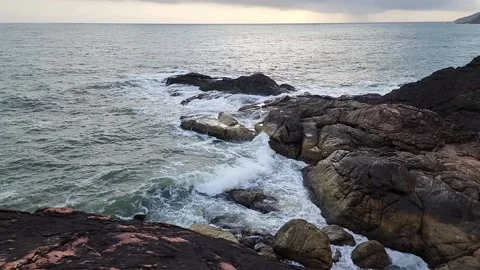 Epic Waves Crashing on Coastal Rocks, Slow Mo Stock Footage 237173053