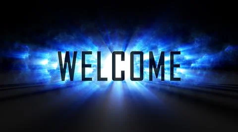 Epic  Welcome Text Effect Misty Blue Shine 3D  Light Rays And Shadow On Floor Illustrazione stock