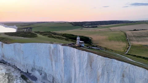 Epic WhiteCliffs And Lighthouse Sunset Stock Footage 344058348