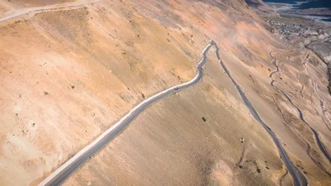 Epic Wide Drone Shot of Remote High-Altitude Road in Kaza Cold Desert Video stock 333060651