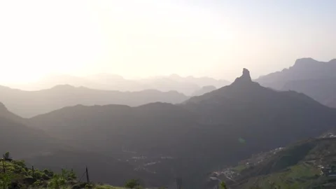 Epic Wide Dusk Soft Warm Light Roque Bentayga Landscape Sunset Nature Abstr.. Stock Footage 314417969